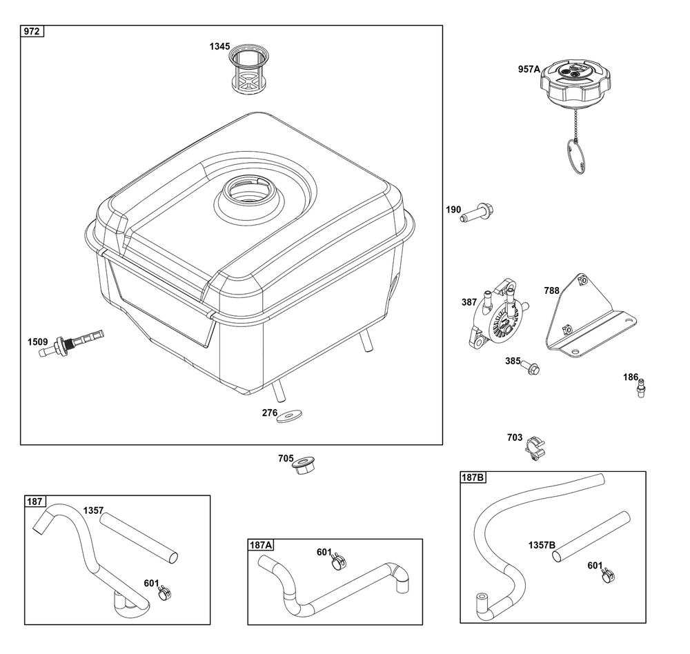 Fuel Supply Group Diagram and Parts List for 25V337-0016-F1  Briggs and Stratton Engine